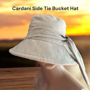Cardani Women's Beige 100% Cotton Soft  Side Tie Bucket Hat UPF 50+ One Size